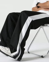 Black Side Stripe Zip Track Pants for Men & Women – Oversized Korean Streetwear Wide Leg Joggers |  Aesthetic Baggy Pants