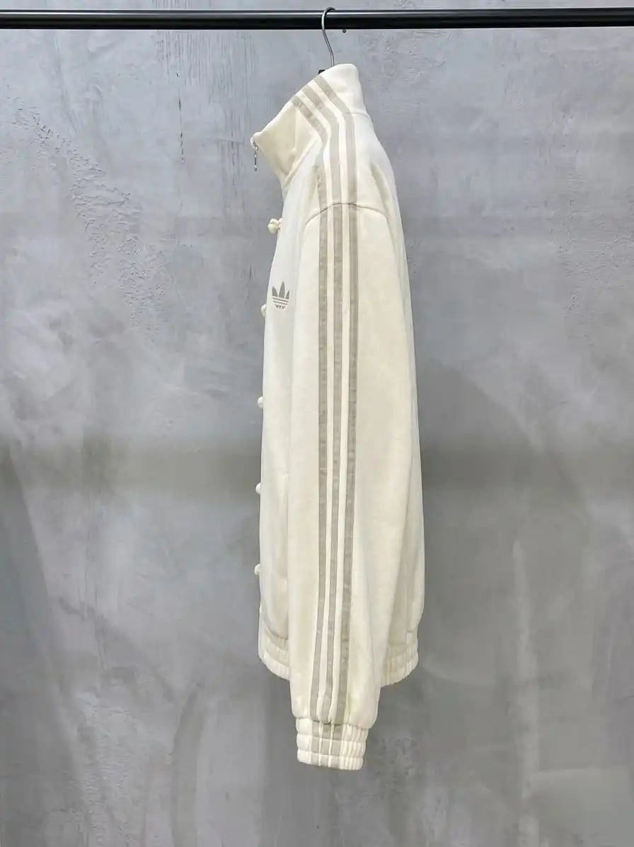 CNY Chinese Style White Oversized Jacket – Streetwear Kung Fu Button Track Jacket for Men & Women