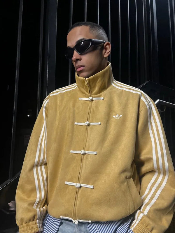 CNY Chinese Style Golden Oversized Jacket – Kung Fu Button Streetwear Track Jacket (Unisex)