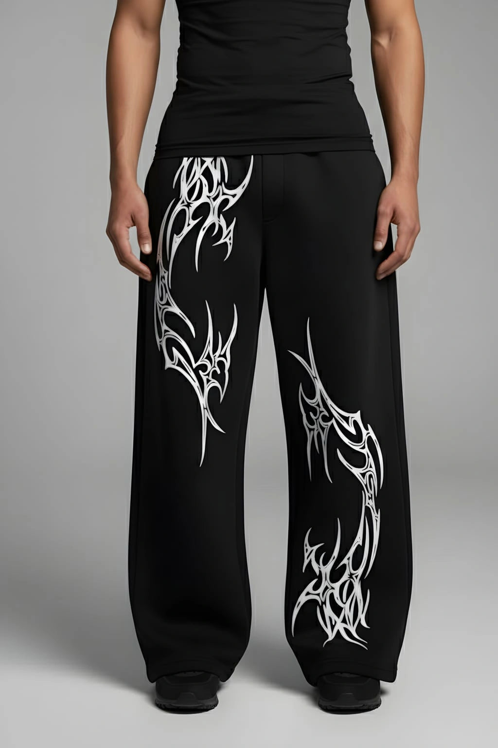 Tribal Print Baggy Pants – Oversized Streetwear Sweatpants | Harajuku Gothic Wide Leg Trousers (Unisex)