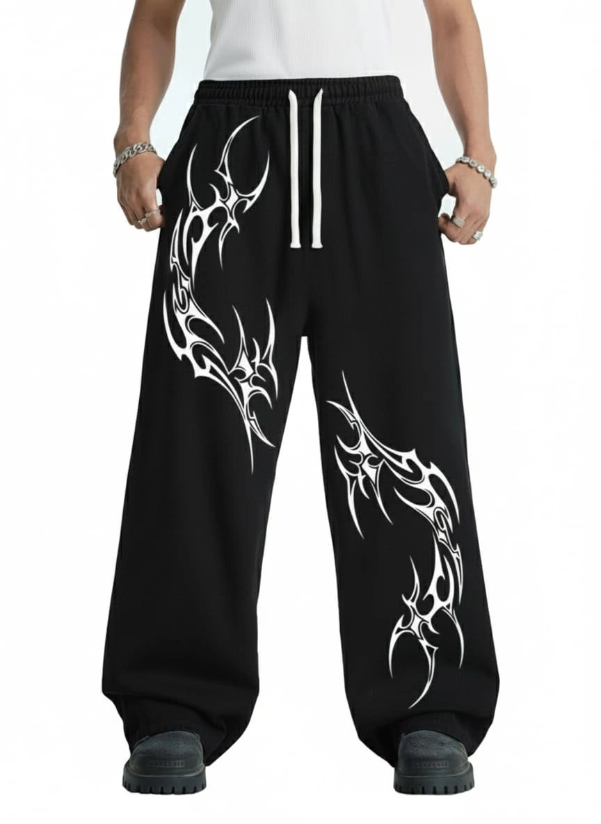 Tribal Print Baggy Pants – Oversized Streetwear Sweatpants | Harajuku Gothic Wide Leg Trousers (Unisex)