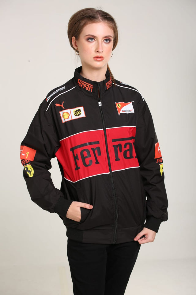 Ferrari F1 Racing Jacket – Black & Red Motorsport Streetwear Jacket for Men & Women