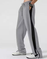 Grey Side Stripe Zip Track Pants for Men & Women – Oversized Korean Streetwear Wide Leg Joggers | Premium Casual Fashion Pants