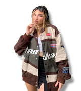 Oversized Racing Jacket for Men & Women – Blackair Motorsports Streetwear Bomber Jacket in Brown & Beige