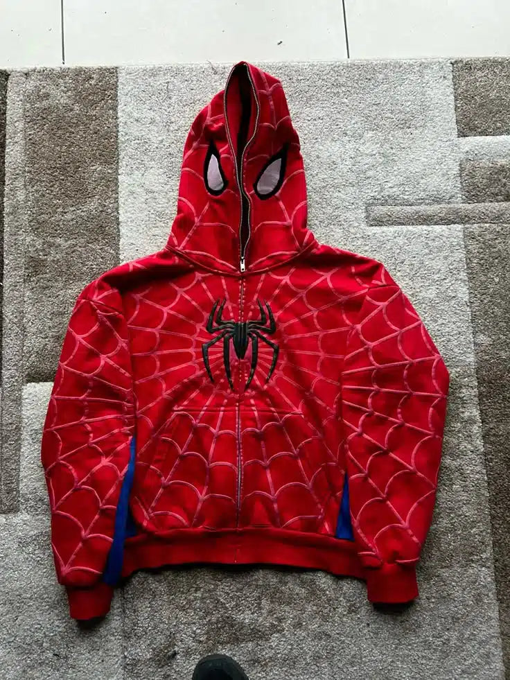 Red Spider Zip-Up Hoodie – Full Face Mask Graphic Hoodie for Men Streetwear in INDIA