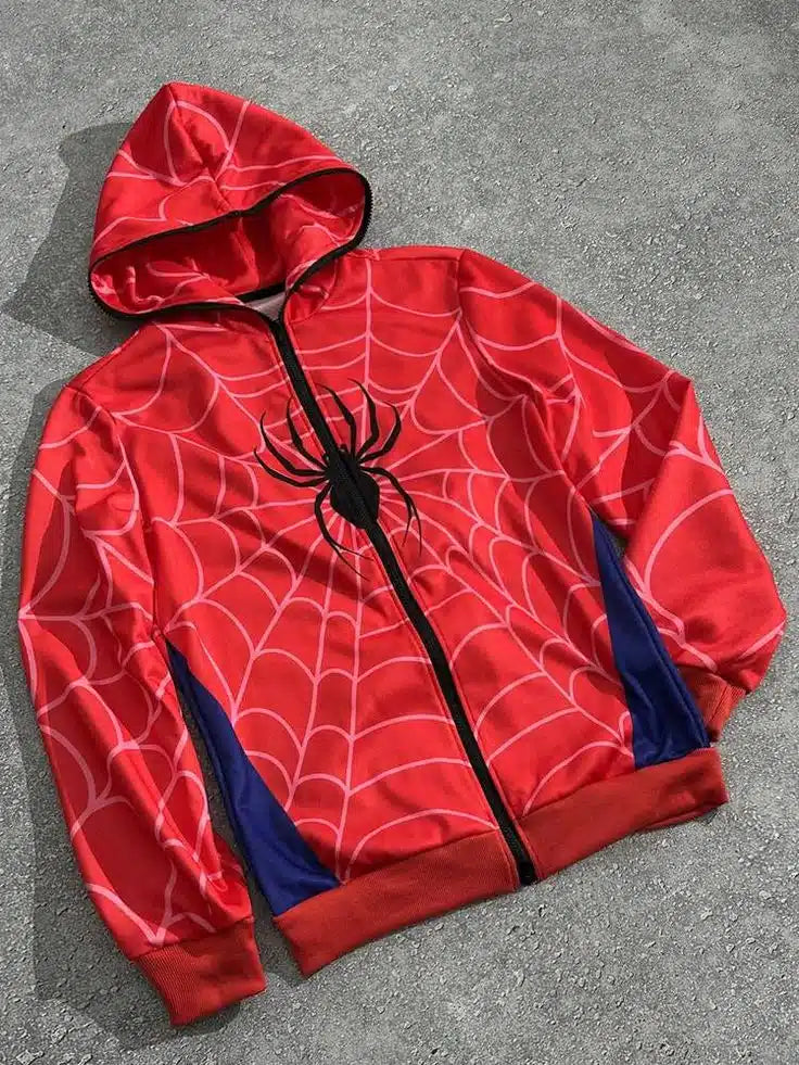 Red Spider Zip-Up Hoodie – Full Face Mask Graphic Hoodie for Men Streetwear in INDIA