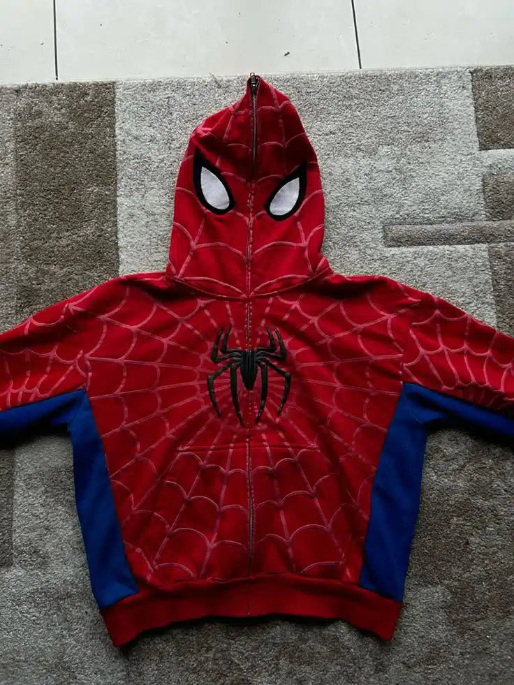 Red Spider Zip-Up Hoodie – Full Face Mask Graphic Hoodie for Men Streetwear in INDIA