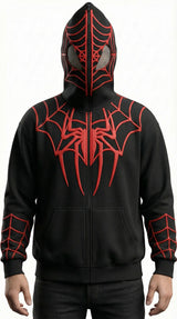 Spider Web Mask Zip-Up Hoodie –  Streetwear Full Face Hoodie Jacket for Men & Women | Gothic Anime Style Oversized Sweatshirt