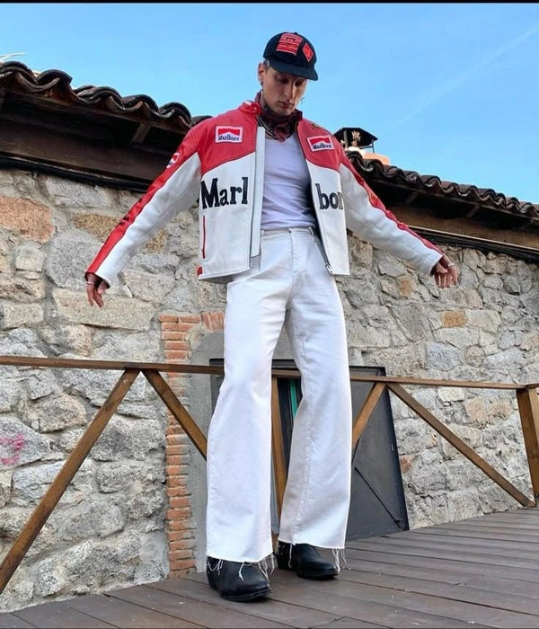 Vintage Marlboro Racing Jacket – Red & White Motorsport Leather Jacket | Streetwear Biker Jacket (Unisex)