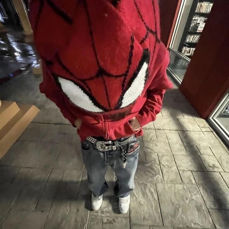 Red Spider Zip-Up Hoodie – Full Face Mask Graphic Hoodie for Men Streetwear in INDIA