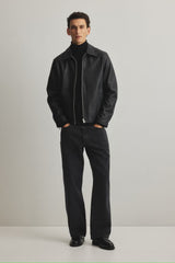 Men’s Premium Black Leather Jacket – Minimalist Zip-Up Winter Jacket | Stylish Slim Fit Biker Jacket