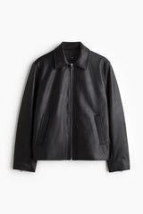 Men’s Premium Black Leather Jacket – Minimalist Zip-Up Winter Jacket | Stylish Slim Fit Biker Jacket