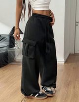 Women’s Oversized Black Star Track Pants – Y2K Baggy Streetwear Cargo Joggers | Korean Aesthetic Loose Fit Sweatpants