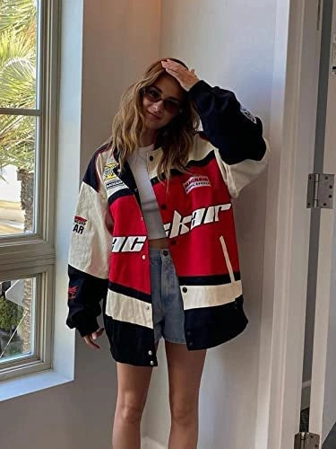 BlackAir Red Racing Jacket – Oversized Motorsport Streetwear Jacket | Vintage Biker Varsity Jacket (Y2K Aesthetic Unisex)