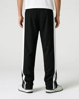 Black Side Stripe Zip Track Pants for Men & Women – Oversized Korean Streetwear Wide Leg Joggers |  Aesthetic Baggy Pants