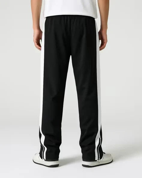Black Side Stripe Zip Track Pants for Men & Women – Oversized Korean Streetwear Wide Leg Joggers |  Aesthetic Baggy Pants