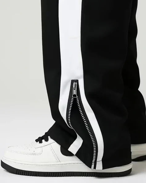 Black Side Stripe Zip Track Pants for Men & Women – Oversized Korean Streetwear Wide Leg Joggers |  Aesthetic Baggy Pants