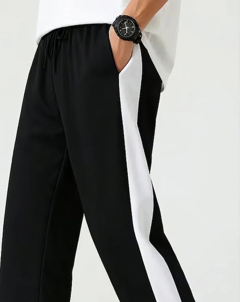 Black Side Stripe Zip Track Pants for Men & Women – Oversized Korean Streetwear Wide Leg Joggers |  Aesthetic Baggy Pants