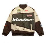 Oversized Racing Jacket for Men & Women – Blackair Motorsports Streetwear Bomber Jacket in Brown & Beige