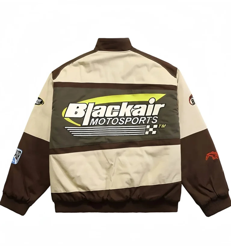 Oversized Racing Jacket for Men & Women – Blackair Motorsports Streetwear Bomber Jacket in Brown & Beige