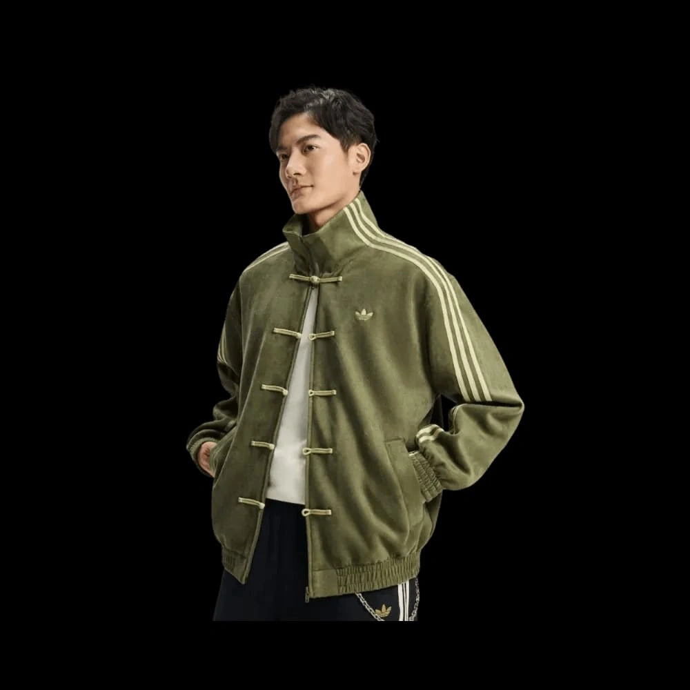 CNY Chinese Style Olive Green Oversized Jacket – Kung Fu Button Streetwear Track Jacket (Unisex)