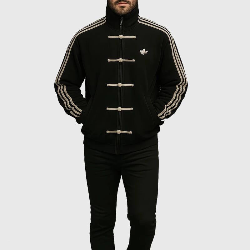 CNY Chinese Style Black Oversized Jacket – Kung Fu Button Streetwear Track Jacket (Unisex)