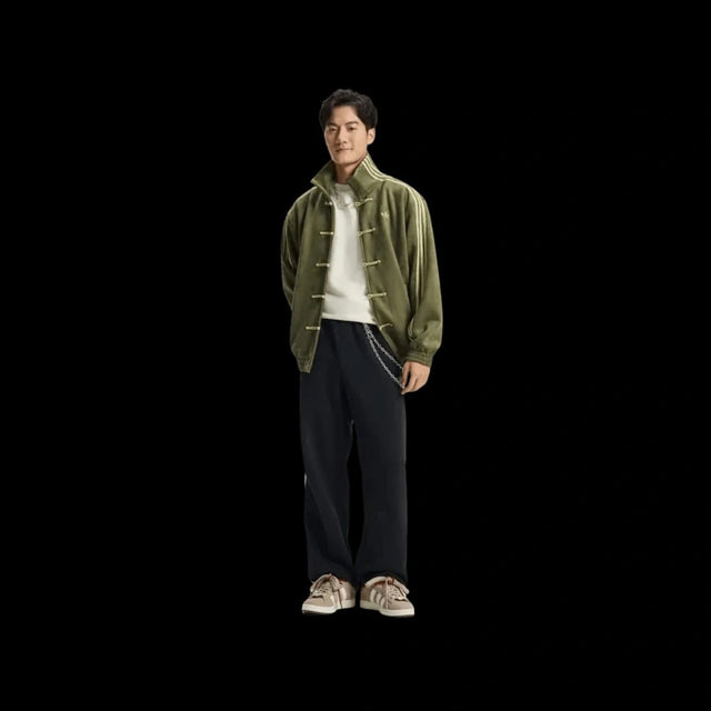 CNY Chinese Style Olive Green Oversized Jacket – Kung Fu Button Streetwear Track Jacket (Unisex)