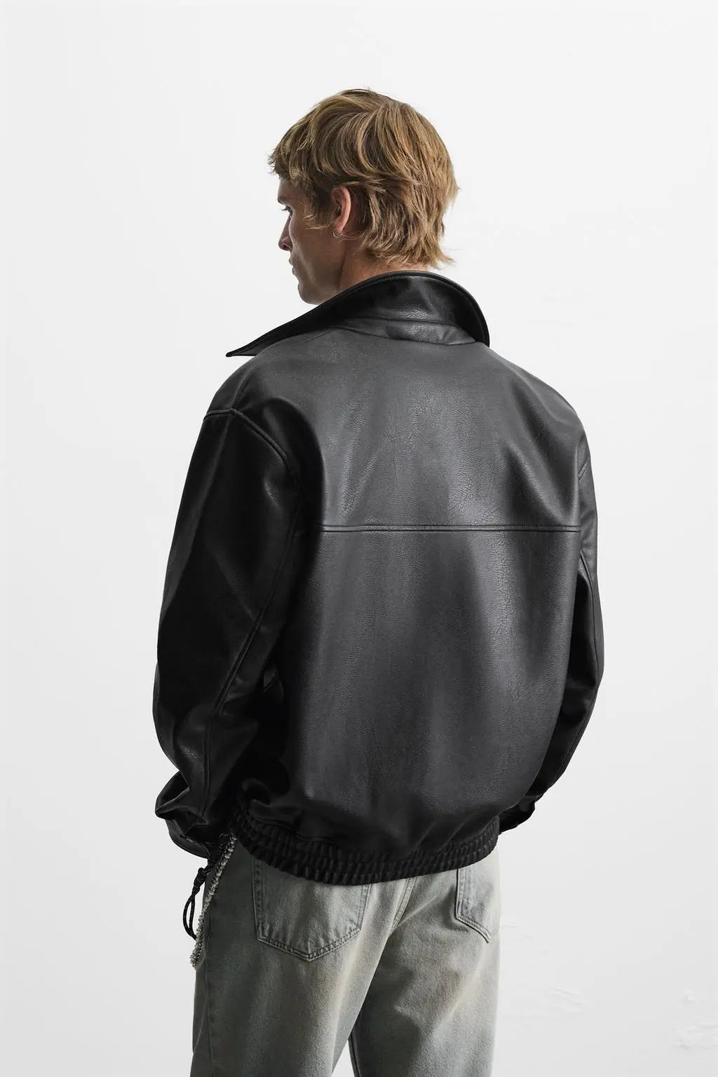 Minimal Black Faux Leather Jacket – Premium Oversized Streetwear Jacket for Men | Classic Zip-Up Casual Biker Style