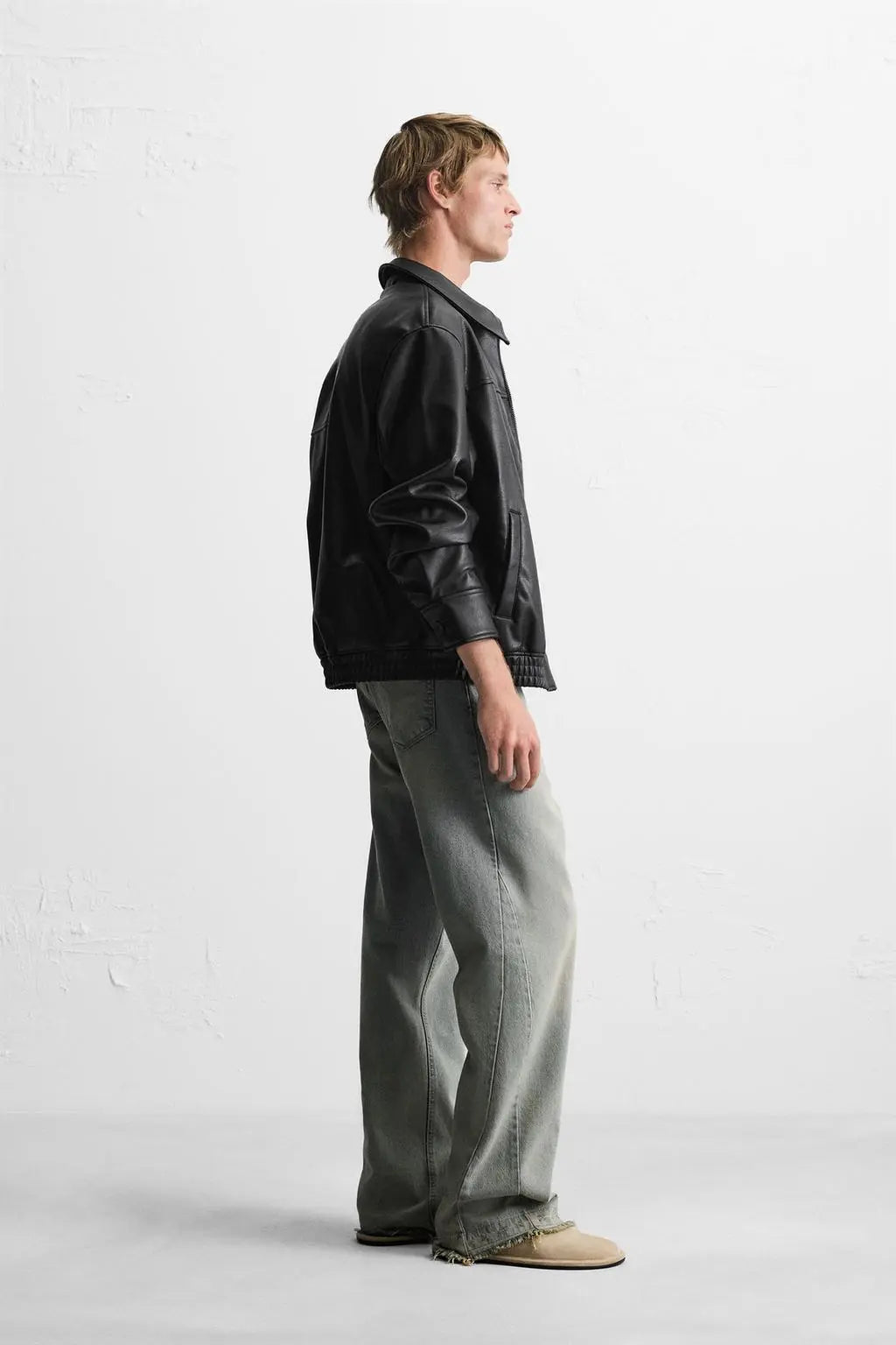 Minimal Black Faux Leather Jacket – Premium Oversized Streetwear Jacket for Men | Classic Zip-Up Casual Biker Style