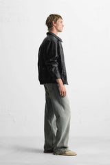 Minimal Black Faux Leather Jacket – Premium Oversized Streetwear Jacket for Men | Classic Zip-Up Casual Biker Style