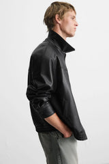 Minimal Black Faux Leather Jacket – Premium Oversized Streetwear Jacket for Men | Classic Zip-Up Casual Biker Style