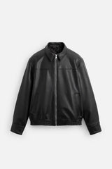 Minimal Black Faux Leather Jacket – Premium Oversized Streetwear Jacket for Men | Classic Zip-Up Casual Biker Style