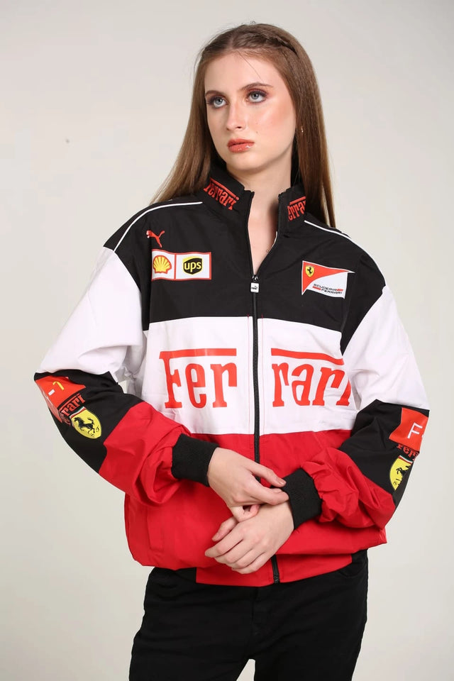 Ferrari F1 Racing Jacket Women – Oversized Motorsport Streetwear Jacket | Y2K Aesthetic Zip-Up Racing Jacket