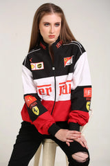 Ferrari F1 Racing Jacket Women – Oversized Motorsport Streetwear Jacket | Y2K Aesthetic Zip-Up Racing Jacket