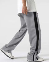 Grey Side Stripe Zip Track Pants for Men & Women – Oversized Korean Streetwear Wide Leg Joggers | Premium Casual Fashion Pants