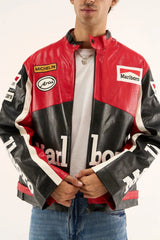 Vintage Racing Leather Jacket Red & Black – Motorsport Streetwear Biker Jacket (Unisex)