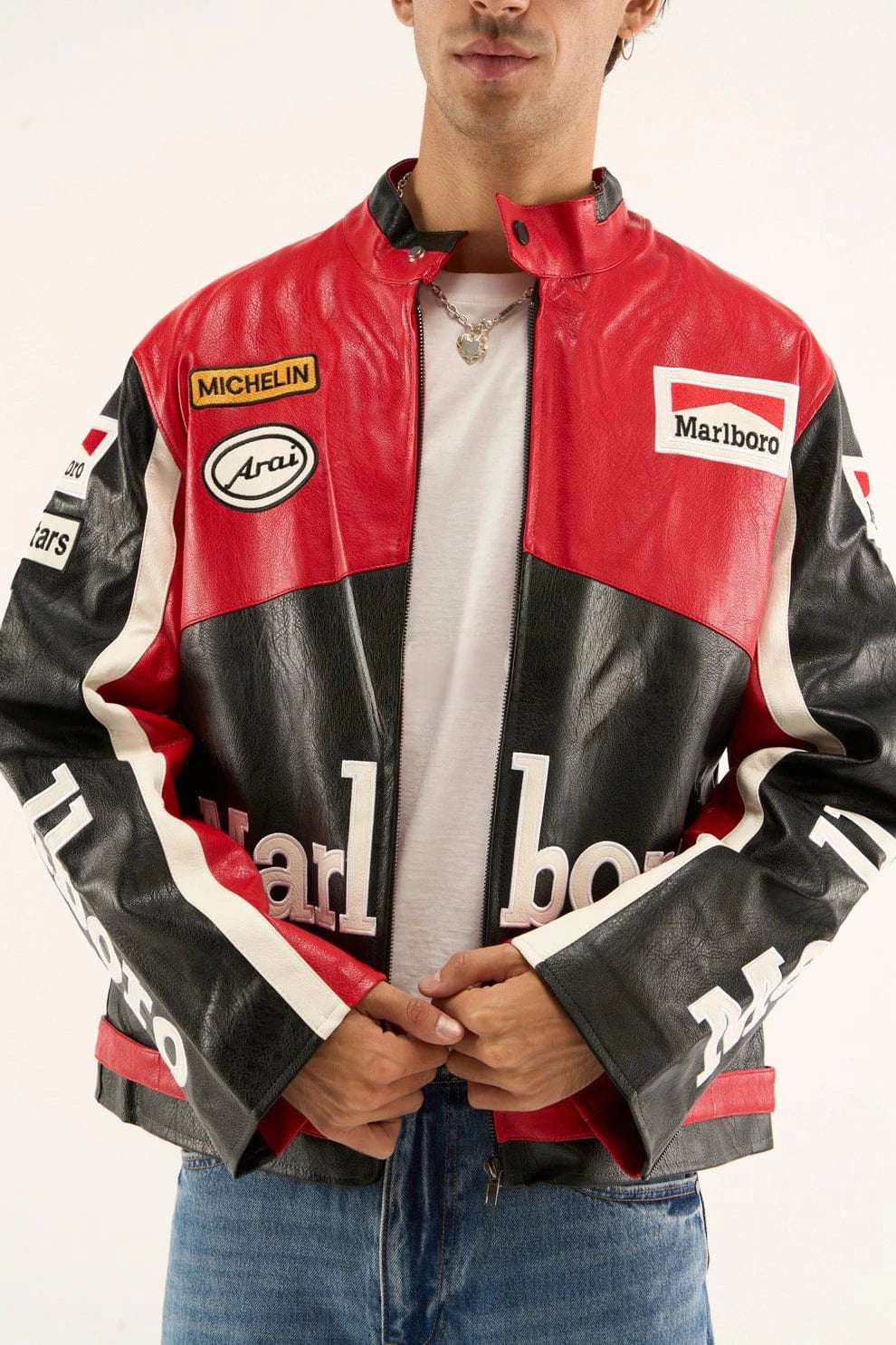 Vintage Racing Leather Jacket Red & Black – Motorsport Streetwear Biker Jacket (Unisex)