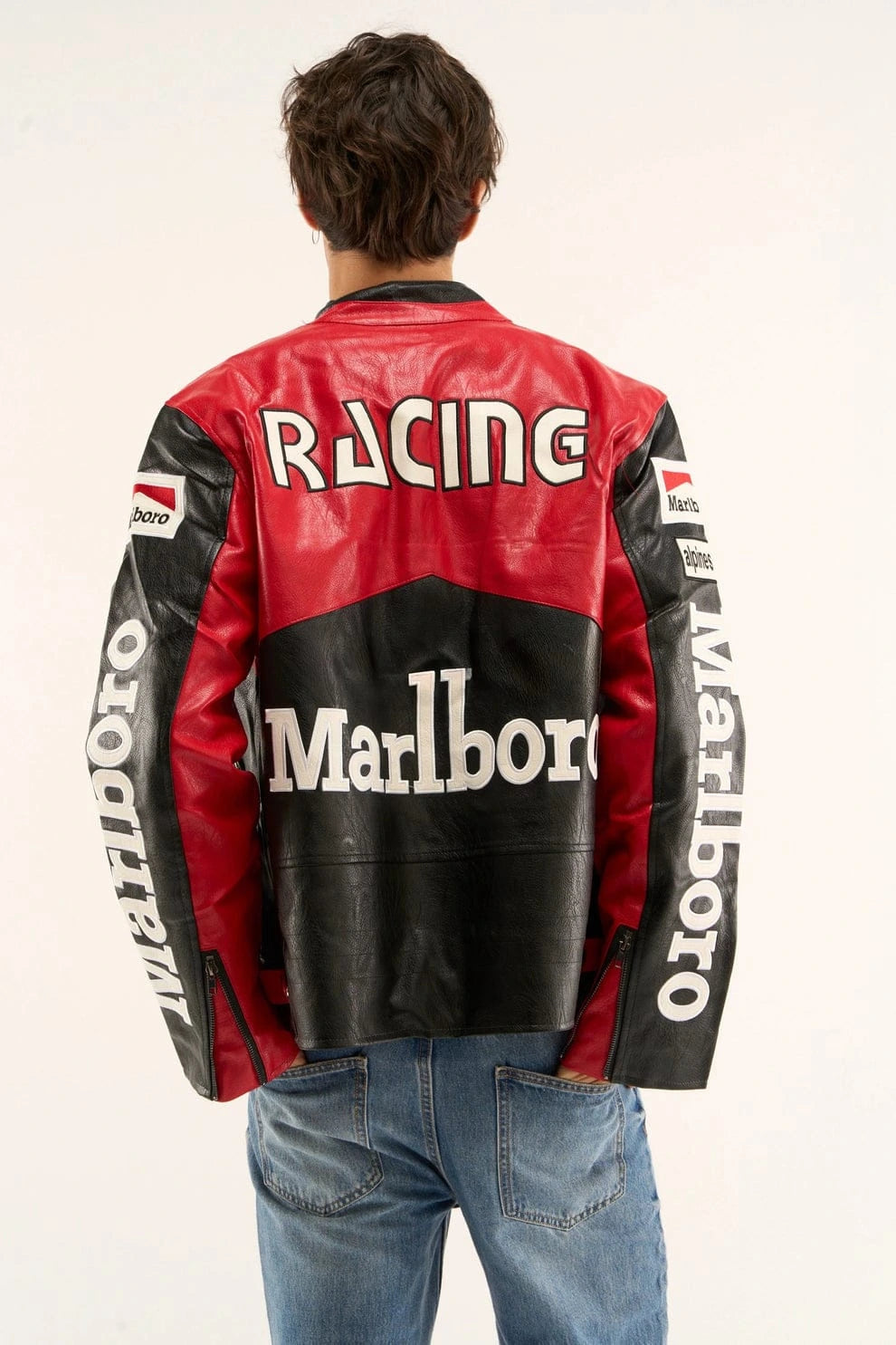 Vintage Racing Leather Jacket Red & Black – Motorsport Streetwear Biker Jacket (Unisex)