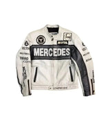 Mercedes AMG Racing Leather Jacket – Premium Black White Biker Streetwear Jacket for Men & Women | Motorsport Style Jacket