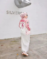 Women’s Pink Ferrari Racing Jacket – Oversized Motorsport Streetwear Jacket | Modest Y2K Aesthetic Zip-Up Jacket