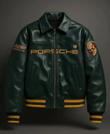 Porsche Style Green Leather Racing Jacket – Premium Motorsport Streetwear Jacket (Unisex)