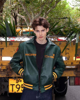 Porsche Inspired Green Leather Jacket – Premium Motorsport Streetwear Jacket for Men