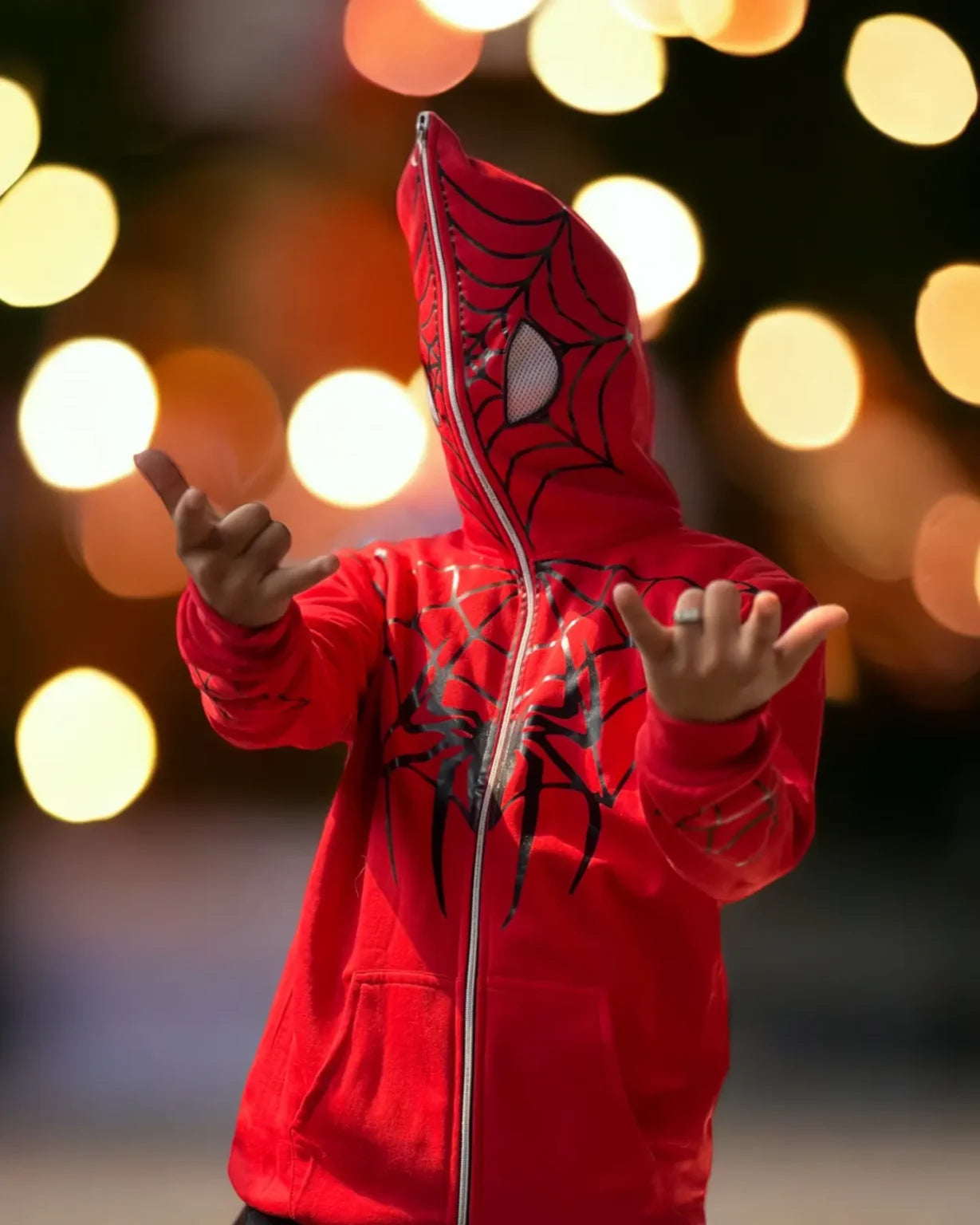 Red Spider Zip-Up Hoodie – Full Face Mask Graphic Hoodie for Men Streetwear in INDIA