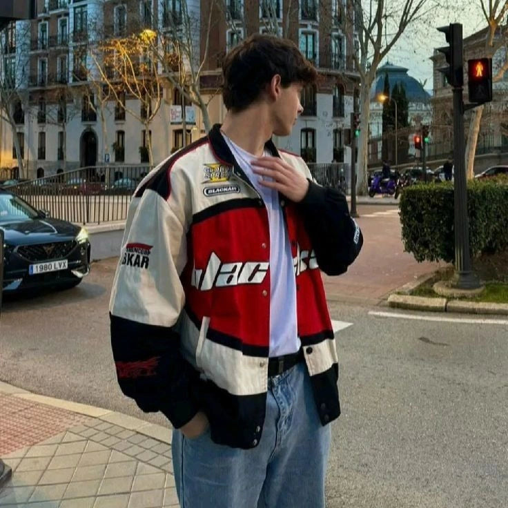 Blackair Motorsport Varsity Jacket – Red Black Streetwear Racing Jacket for Men