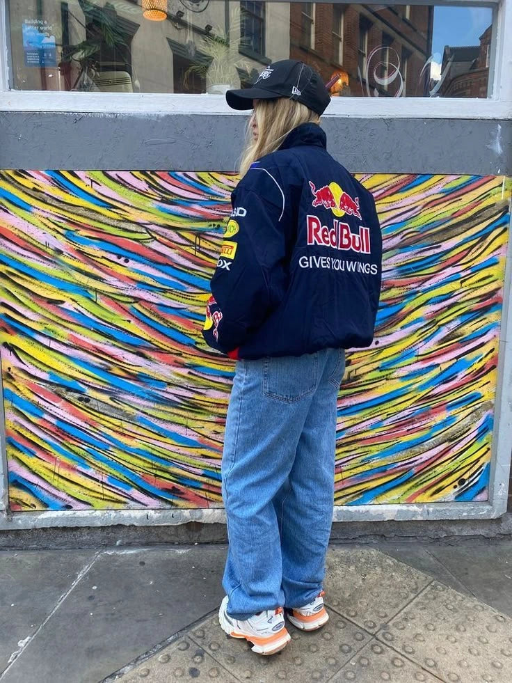 Red Bull Racing Inspired Jacket for Men & Women – F1 Motorsport Streetwear Jacket, Premium Zip-Up Racing Jacket with Logo Print
