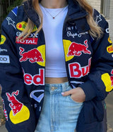 Red Bull Racing Inspired Jacket for Men & Women – F1 Motorsport Streetwear Jacket, Premium Zip-Up Racing Jacket with Logo Print