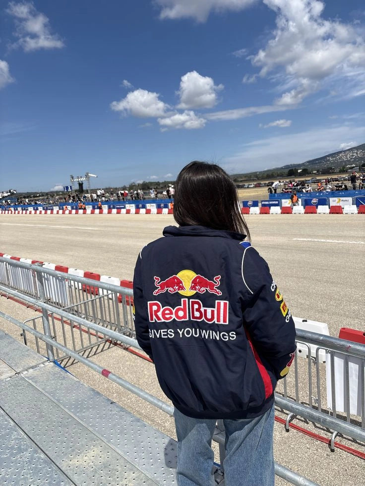 Red Bull Racing Inspired Jacket for Men & Women – F1 Motorsport Streetwear Jacket, Premium Zip-Up Racing Jacket with Logo Print