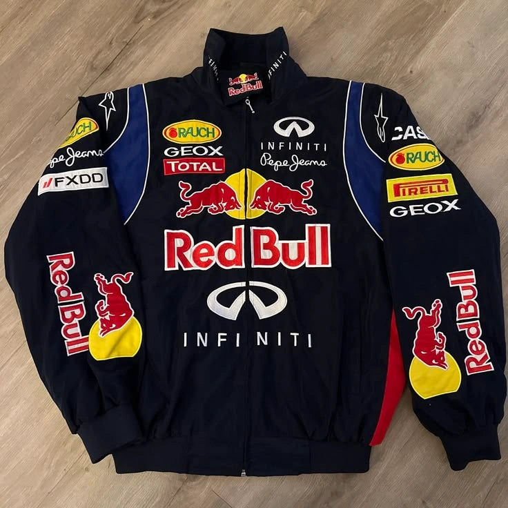 Red Bull Racing Inspired Jacket for Men & Women – F1 Motorsport Streetwear Jacket, Premium Zip-Up Racing Jacket with Logo Print