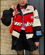 Blackair Motorsport Racing Jacket – Red Black Streetwear Varsity Jacket for Women