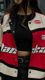 Blackair Motorsport Racing Jacket – Red Black Streetwear Varsity Jacket for Women